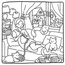 1pc CAT&CHILL Puzzle Stress Relief, Adult Coloring Book, Content Containing Girls And Pet Friends Making Pizza, Drinking Afternoon Tea And Taking Photos And Other Comfortable Scenes, The Pattern Is Exhaust And The Lines Are Clear, Coloring Book, Back To School, School Supplies, Bestie Gifts