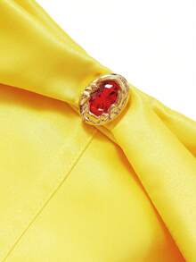 Young Gin Yellow Vintage Pleated Dress With Crown, Magic Wand Necklace, Bracelet, Earrings, Ring, Gloves, Body Jewelry, Elegant Princess Dress Suitable For Girls Birthday Party, Outings, Hangouts And Other Major Events - Yellow - View 5