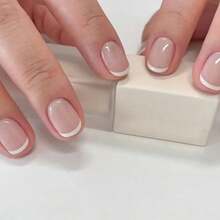 Petite Press On Nails Extra Short French Tip Fake Nails Nude Stick On Nails Cute French Tip Glue Nails Gloss False Nails Reusable Artificial Nails For Women Manicure Art - 2 - 查看 1