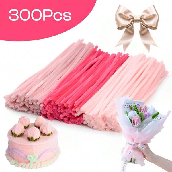150/300pcs Pink Mixed Color Craft Pipe Cleaners, Pipe Cleaner Craft Light Pink Pink Jade Deep Red Pink Pipe Cleaner For Craft Foldable Chenille Rod Pipe Cleaner,Chenille Stems, Pipe Cleaners Craft, Chenille Stems Pipe Cleaners, Fuzzy Sticks Craft Supplies, Colored Pipe Cleaner, For DIY Art And Craft Projects And Decorations
