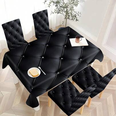 1/4/5/6/7pcs Black System Prism Geometric Print Chair Cover / Chair Cover Set, Suitable For Indoor Home Restaurant, Hotel Modern Daily Decoration. Tablecloth Suitable For Square Tables, Elastic Chair Covers Can Be Washed