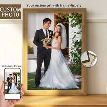 1 件，定制照片，抛光有机玻璃木框，婚礼风格，个性化帆布印刷海报艺术，非常适合家庭、情侣、宠物的回忆，也是周年纪念的完美礼物