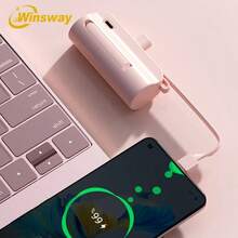 Winsway 5000mAh Portable Capsule Power Bank With Built-In Type-C Dual Interface And Mobile Phone Holder, Can Be Taken On Board. The Design Is Compact And Easy To Carry. - Pink - View 4