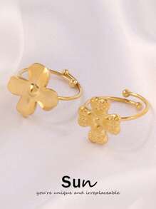 1 pieza Anillo abierto de trébol de cuatro hojas de acero inoxidable para mujeres, joyería impermeable con baño de oro de 18K y flor ajustable