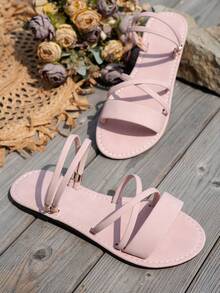 2025 New Summer Minimalist Versatile Open Toe Convertible Roman Beach Flat Sandals - Baby Pink - View 6