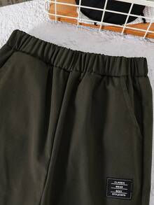 幼儿字母刺绣保暖圆领卫衣和梭织长裤 - 軍綠色 - 查看 6