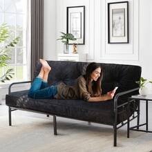MAXYOYO 6" Futon Mattress,Velvet Thick Futons Sofa Couch Bed,Floor Mattress For Adults,Shredded Foam Filling, Full(Frame Not Included) - 黑色 - 查看 2