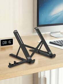 1 件黑色可折叠便携式笔记本电脑、平板电脑、智能手机支架，带可扩展手机支架和可调节冷却器支架