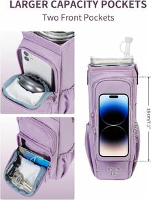 Water Bottle Carrier Bag With Phone Pocket For 30oz 40oz Tumbler With Handle Accessories Insulated Water Bottle Holder Pouch With Strap Water Bottle Sling Bag Crossbody With Straw Cover - 紫色 - 查看 5