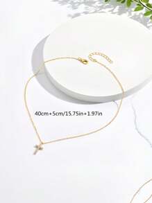 1pc Women's Gold-Color Rhinestone Cross Pendant Necklace, Suitable For Everyday Wear