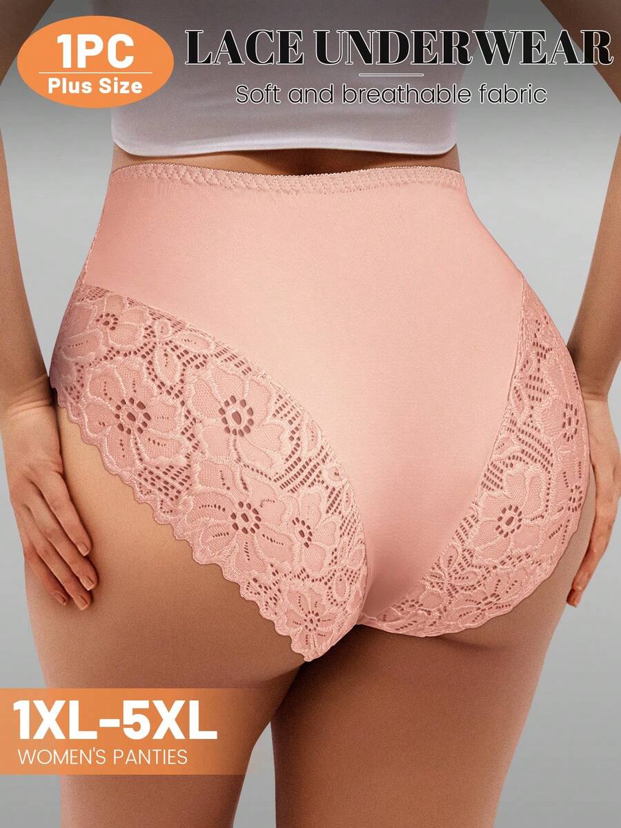 MEIYATING 大码女式蕾丝拼接高腰塑身内衣，性感透气花卉印花三角裤