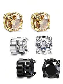 经典简约不锈钢男女磁性不锈钢耳环套装 - 银黑金色无孔耳环夹 - 6 毫米 - 男女皆宜，佩戴舒适，情人节、万圣节的理想选择 - 銀色 - 查看 6