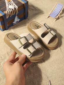 1 Pair Kids Fashion Double-Strap Thick-Sole Lightweight Outdoor Slippers, Summer