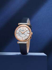 FION Women's Leather Quartz Watch With Mother-Of-Pearl Dial Watch For Ladies Elegant Wrist Analog Watch With Adjustable Strap