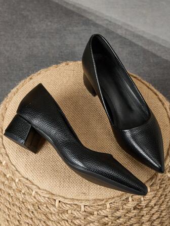 Women's Fashion Green Pointed Toe, Navy Stone Pattern, Apricot Closed-Back Pumps, Suitable For Vacation, Travel, Shopping, Outdoor, Vintage, Casual, Versatile, High-End, Black, 5cm Shoes