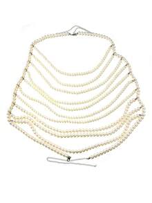 1pc Women's Multi-Layer Faux Pearl Body Chain Jewelry, Glamorous Party Style Beach Body Accessories, Sexy Bikini Body Chain