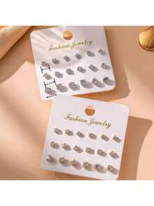 9 件/18 件经典玻璃水晶耳钉，简约时尚耳环组合 - 方爪 - 查看 4