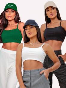 Kit Of 3 Cropped Top Blouses With Ribbed Straps - ĐEN/TẮT/XANH LÁ - Xem 1