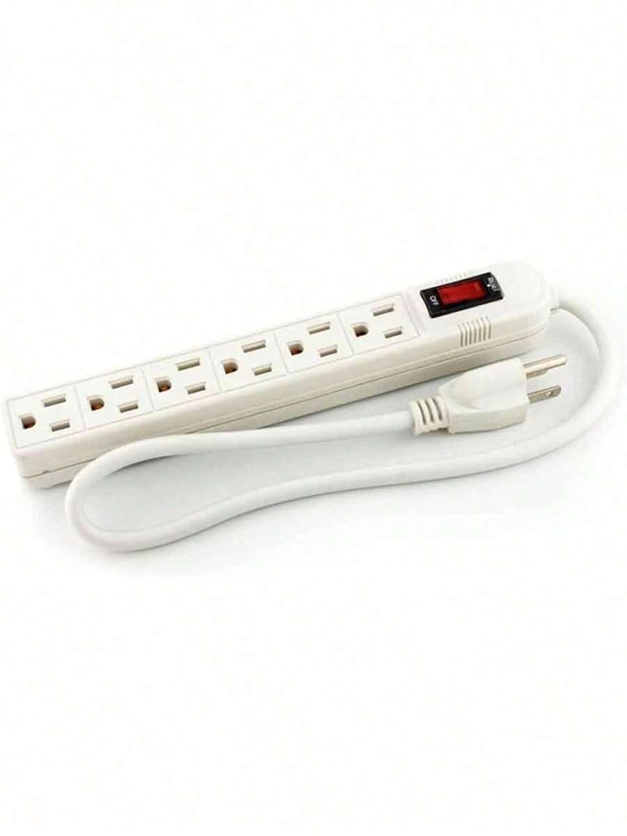Regleta Eléctrica 6 Contactos 127V 15A Ultra Delgada Cable Corto 20cm Material ABS Seguro Diseño Antideslizante para Uso en Hogar Oficina y Exteriores - Blanco - Ver 1