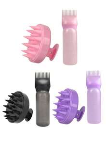 3件套/2件套护发套装，包含喷雾瓶（200毫升/300毫升）、发根涂抹瓶、染发油涂抹瓶 - 染发瓶和头皮按摩刷，可清洁头皮并按摩头部，缓解压力，促进头发生长，男女通用沐浴刷 - 让您的洗发日更轻松快捷，在家即可享受沙龙级美发体验 - 白色+粉紅色 - 查看 10