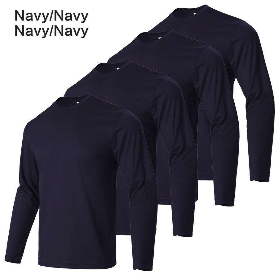 4PCS Men's Performance Long Sleeve T-Shirt - 藏蓝色 - 查看 1