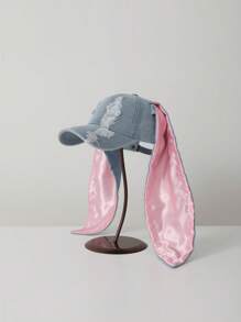 1 pièce Casquette de baseball, chapeau de mode pour femme avec décoration d'oreilles de lapin, casquette vintage délavée et déchirée, décoration d'imprimé étoile, chapeau d'été de protection solaire pour l'extérieur, unisexe pour Halloween