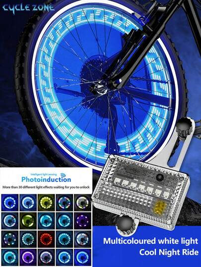 1pc Bicycle Solar Charging Light, Spokes Decoration Colorful LED Induction Wheel Hub Light, Outdoor Cycling Rechargeable LED Lamp