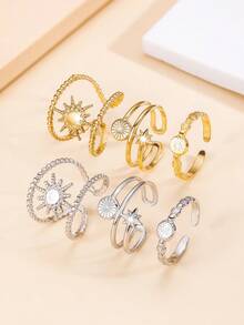 3pcs Set Elegant Shiny Star Openable Stainless Steel Rings, Vintage Hollow Adjustable Rings, Non-Fading Jewelry Gift For Mom - Set Ring - View 8