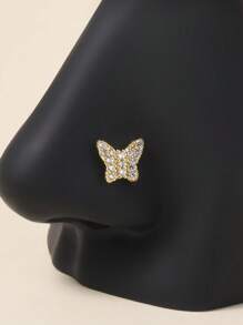1 pieza Anillo para la nariz en forma de mariposa de acero inoxidable 316 con rhinestones, joyería para mujer