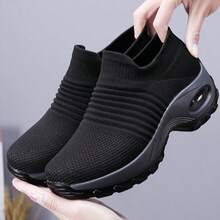 New PU Air Cushion Bottom Outdoor Casual Shoes, Thick Sole Breathable Mother Shoes, Plus Size - Black - View 2