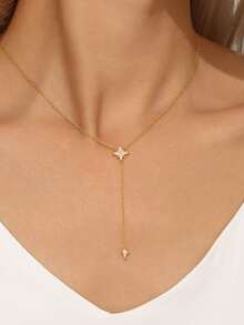 1 件 S925 纯银 Y 形钻石锁骨项链女士生日礼物珠宝 - 金色 - 查看 3