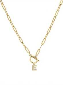 1pc Custom Gold Letter Necklace, Toggle Clasp Design, Sparkling Rhinestone Studded Initial Pendant, Unique Personalized Jewelry To Elevate Your Look, Perfect For Layering