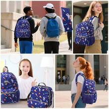 3 Pcs Kids Backpack Set - Lightweight Backpack In Fun Prints For School, Travel & Daycare, Ideal For Ages 6+, Roomy Interior, Durable & Water-Resistant Fabric & Loop For Lunch Bag - 太空 - 查看 5