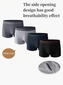 Norcotton 4pcs Men's Underwear, Pure Cotton Side Opening Boxer Briefs, Breathable Cotton Boxing Shorts - Multicolor - View 3