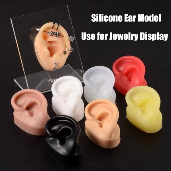 1 pièce Kit de support d'affichage en acrylique pour boucles d'oreilles avec modèle d'oreille en silicone doux. Outil de pratique de perçage et de tatouage. Présentoir et rangement pour bijoux.