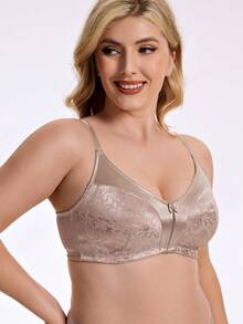 Wingslove Sujetador cómodo de cobertura total sin aros con estampado floral para mujer de talla grande - Camel - Ver 5