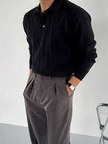 男士时尚商务休闲 Polo 领毛衣，秋冬款 - 黑色 - 查看 3