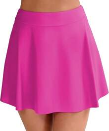 Halcurt Women's High Waisted Ruched Ruffle Swim Skirt With Shorts Tummy Control Tankini Swim Skort Bikini Swimsuit Bottoms - Hot Pink1 - View 1