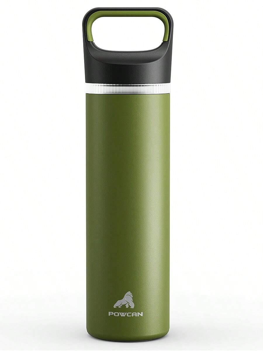 Powcan 710毫升（24盎司）保温水瓶，骑行必备：3个瓶盖，防漏，24小时保冷，可放入杯架，不锈钢材质，带吸管和吸嘴盖，适用于运动、健身、上学、旅行等多种场合。