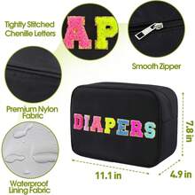 Portable Small Diaper Bag, Chenille Letter Diaper Caddy Organizer Pouch Newborn Baby Essentials Must Haves For Nursery Changing Table, Waterproof Diaper Pail Baby Shower Gifts For Mom To Be - Black - View 2