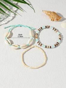 3件套白色串珠龟壳手工编织女士手链