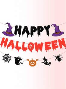 3pcs Halloween Party Decoration Flag, Home Horror Blood Dripping Background Banner, Hanging Witch Pumpkin Ornaments, Festive Atmosphere Decoration Supplies