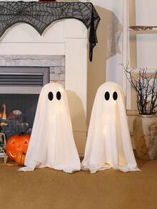 2pcs Halloween Decorations, Scary Ghost With String Lights - Suitable For Halloween Indoor Party, Home Dining Table, Room, Kitchen And Fireplace Decor - White - View 7