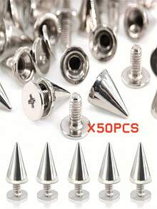 50pcs Punk Style Rivet, Suitable For DIY Leather Crafts - 7mm X 9.5mm Bullet Head Cone Studs And Metal Rivets - Multicolor - View 14