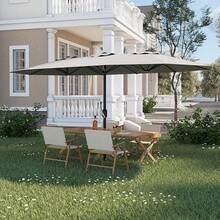 mteryoing 13FT Outdoor Umbrellas For Patio, Double-Sided Rectangular Patio Umbrella Market Umbrella With Base Waterproof And Windproof Fade Resistant Canopy For Deck Pool Garden Backyard - Grey - View 9