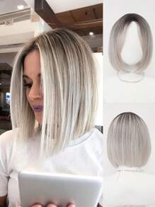 XYUNMI Ombre Platinum Bob Wig Middle Parted Bangs 12 Inch Short Lightweight Breathable Women's Heat Resistant Synthetic Wig For Daily Wear Party Date Elegant Fashion Simple Costume Wig Cosplay Halloween Christmas Wig