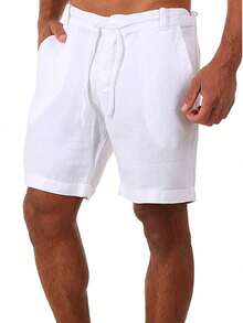 Men's Breathable Linen Beach Shorts, Summer Loose Men's Trousers - 白色 - 查看 2