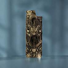 1个复古金属龙纹压花打火机套，适用于BIC J6全尺寸打火机 - 时尚耐用防爆金属打火机盒，防风简约复古耐用 - 彩色 - 查看 4