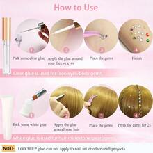 Hair Face Gems Rhinestone With Makeup Glue Flat Back Colorful Jewels Crystal Rhinestone Half Round AB Pearl Kit Wax Pencil Tweezer And Brush For Face Eyes Hair Body Makeup - 01-AB/bộ đá quý rõ ràng - Xem 5