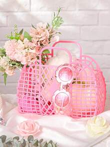 5pcs-Colorful Jelly Gift Basket, Beach Bag Reusable Tote Bag Plastic Easter Egg Basket, Baby Shower, Back To School, Birthday Gift Basket Back To School, School Thingsfor Girls/Boys, Backpack,School Supplies